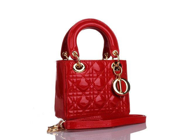 mini lady dior patent leather bag 6321 red with gold hardware